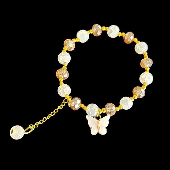 Sunset & Moonlight – Butterfly Beaded Stretch Bracelet Pair for Kids or Teens - Picture 6 of 8